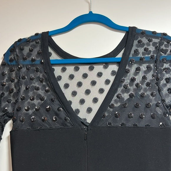 Topshop Black Mesh Sequin Polka Dot Bodycon Dress - Picture 9 of 14